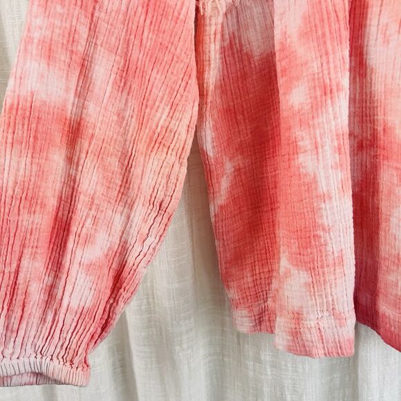 Wonderly Coral & White Tie Dye Earthy Boho 100% Cotton Soft Flowy Blouse - XL - Picture 4 of 9